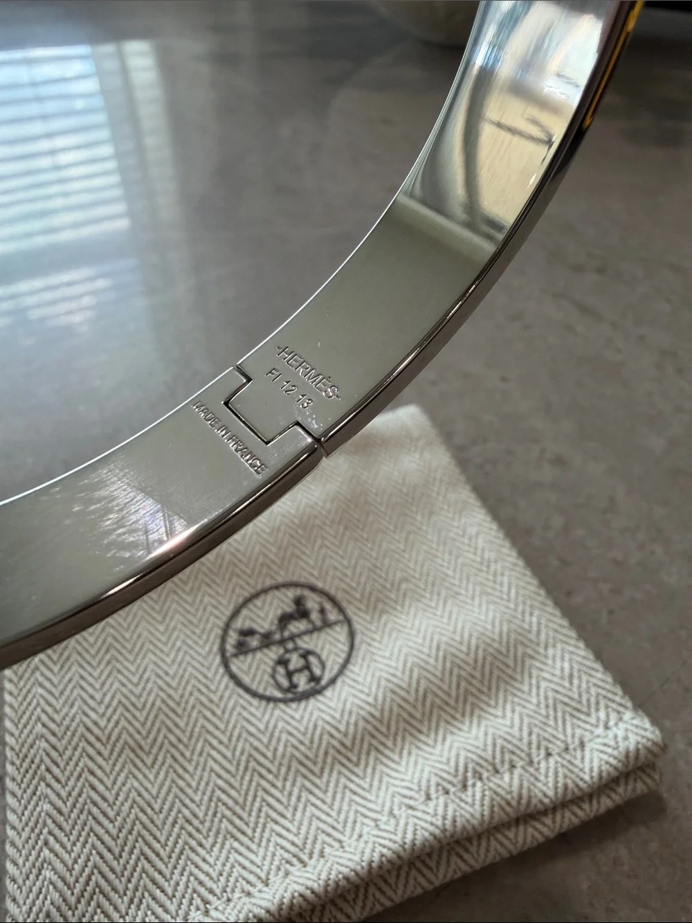 Hermes Men's H Cuff Bracelet in Grey and Silver